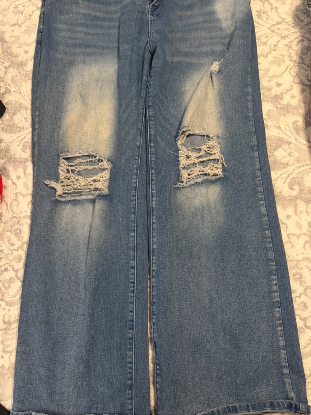SHEIN Light Blue Ripped Wide-Leg Jeans